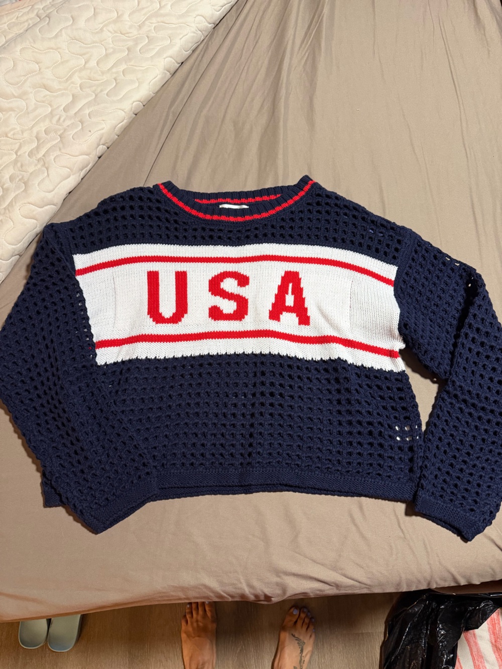 moon & madison Navy Sweater with Red and White Stripes